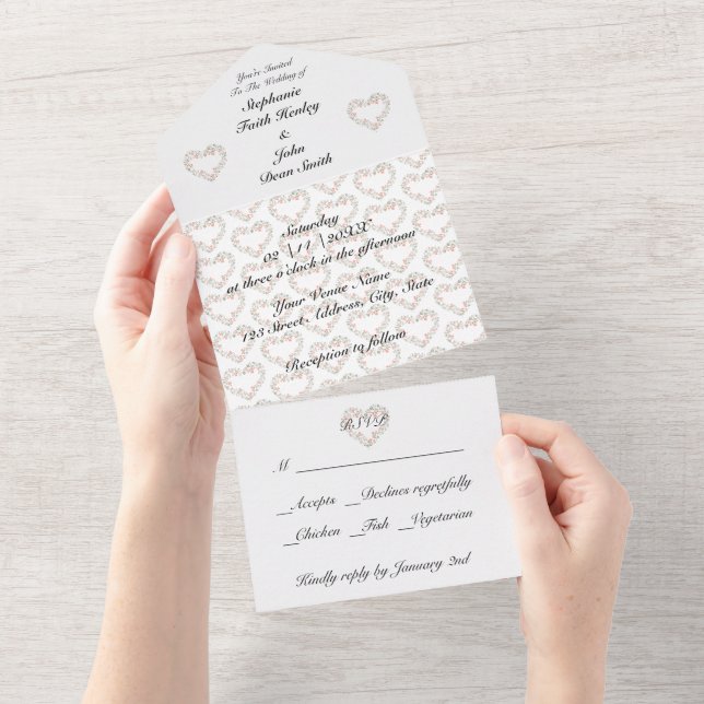 Convite de Casamento com Corações Florais em Orçam (Aba destacável)