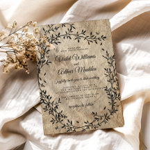 Convite de Casamento com Coroa Botânica Vintage