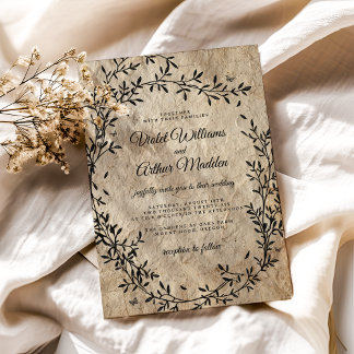 Convite de Casamento com Coroa Botânica Vintage