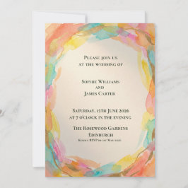 Convite de Casamento com Coroa de Aquarela Arco-ír