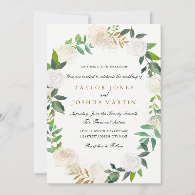 Convite de Casamento com Coroa de Aquarela em Tom  (Frente)