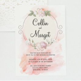 Convite de Casamento com Coroa de Flores Rosa Blus