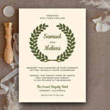 Convite de Casamento com Coroa de Folhas de Louro