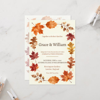 Convite de Casamento com Coroa de Folhas de Outono