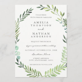 Convite de Casamento com Coroa de Folhas em Aquare