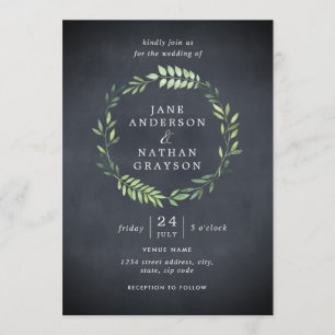 Convite de Casamento com Coroa de Folhas em Quadro