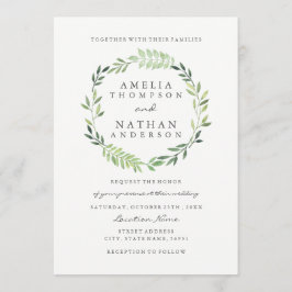Convite de Casamento com Coroa de Folhas Verdes em