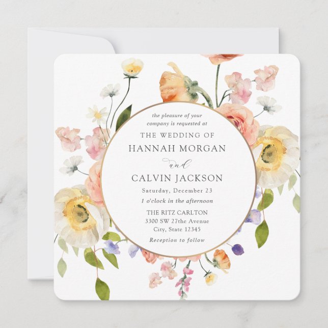 Convite de Casamento com Coroa de Jardim Romântico (Frente)