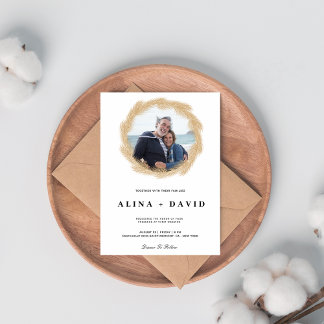 Convite de casamento com coroa de Pampas em ouro e
