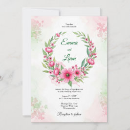 Convite de Casamento com Coroa Floral em Aquarela 