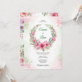 Convite de Casamento com Coroa Floral em Aquarela