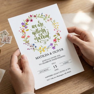 Convite de Casamento com Coroa Floral em Aquarela
