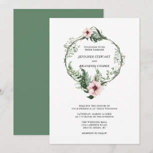 Convite de Casamento com Coroa Floral em Aquarela