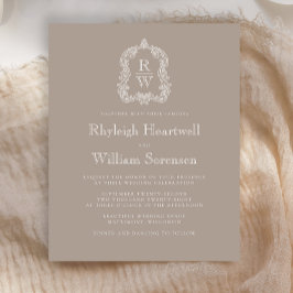 Convite de Casamento com Crestê Monograma Taupe Or