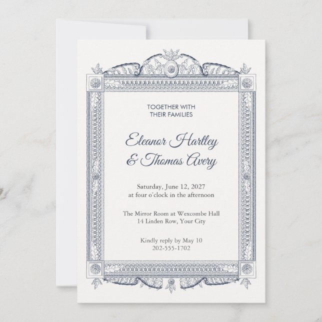 Convite de Casamento com Cresting em Madeira Doura (Frente)