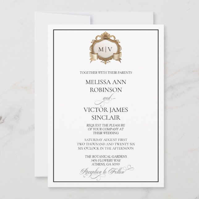 Convite de Casamento com Crista de Monograma (Frente)