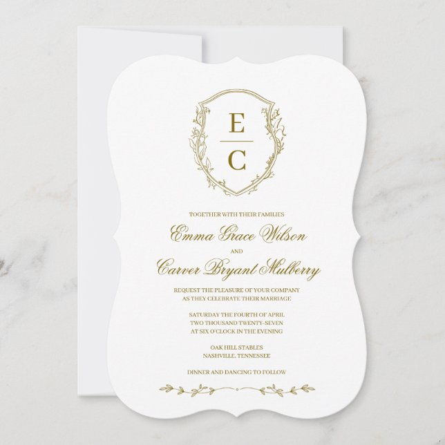 Convite de Casamento com Crista de Monograma Herit (Frente)