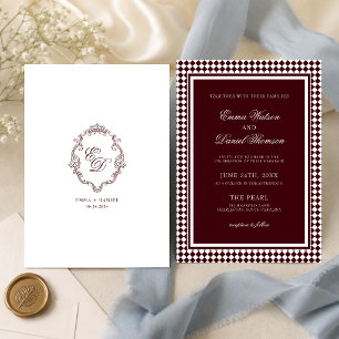 Convite de Casamento com Crista Monograma de Borda