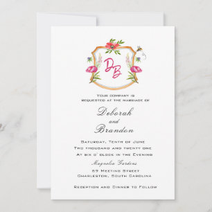 Convite de Casamento com Crista Monogramada com Fl