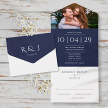 Convite de Casamento com Data de Foto Monograma Az