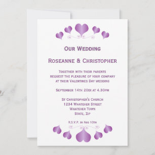 Convite de Casamento com Desenho de Corações Roxos