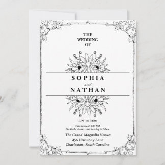 Convite de Casamento com Desenho de Flor Silvestre