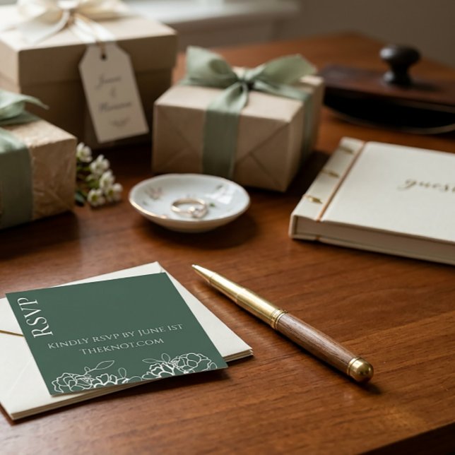 Convite de Casamento com Desenho de Linha Floral M (Criador carregado)