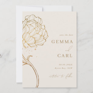 Convite de casamento com desenho de peônia em linh