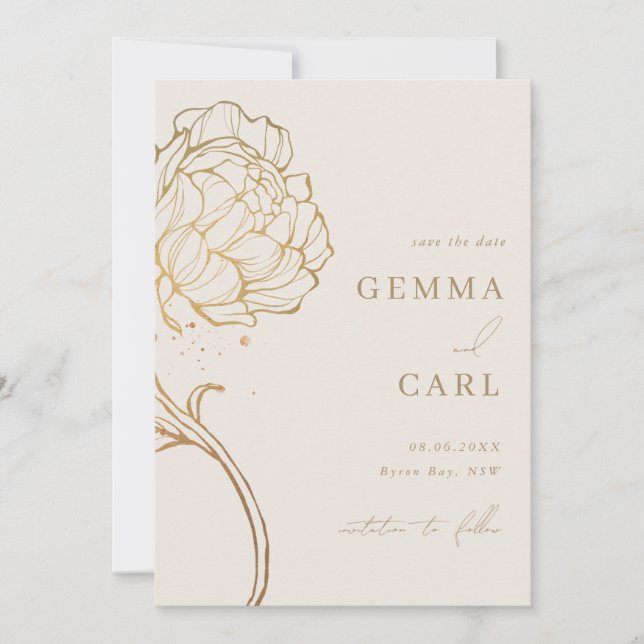 Convite de casamento com desenho de peônia em linh (Frente)
