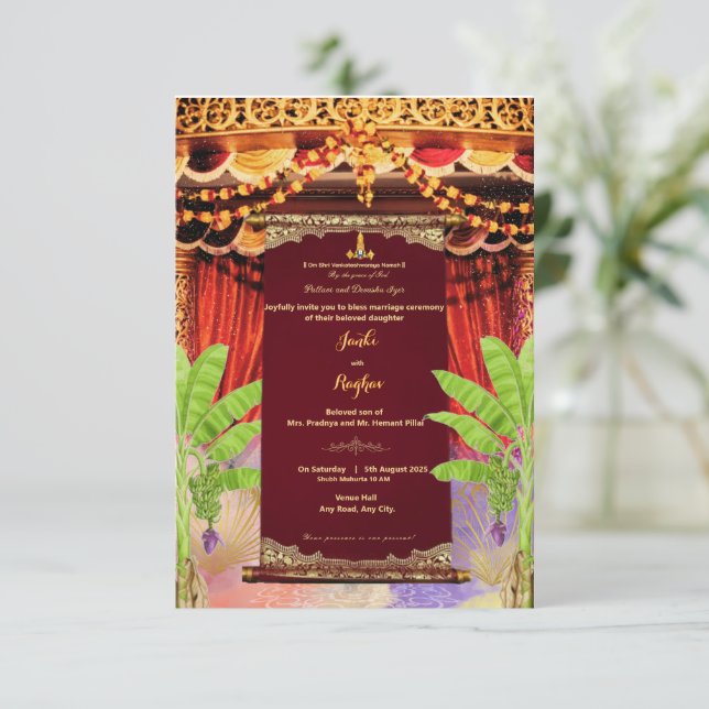 convite de casamento com desenho de rolo do sul da (Em pé/Frente)