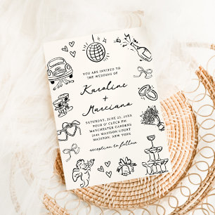 Convite de Casamento com Desenhos à Mão Caprichoso