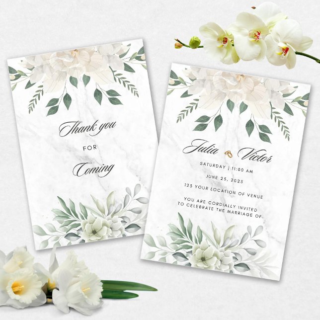 Convite de Casamento com design de Flor Branca (Criador carregado)