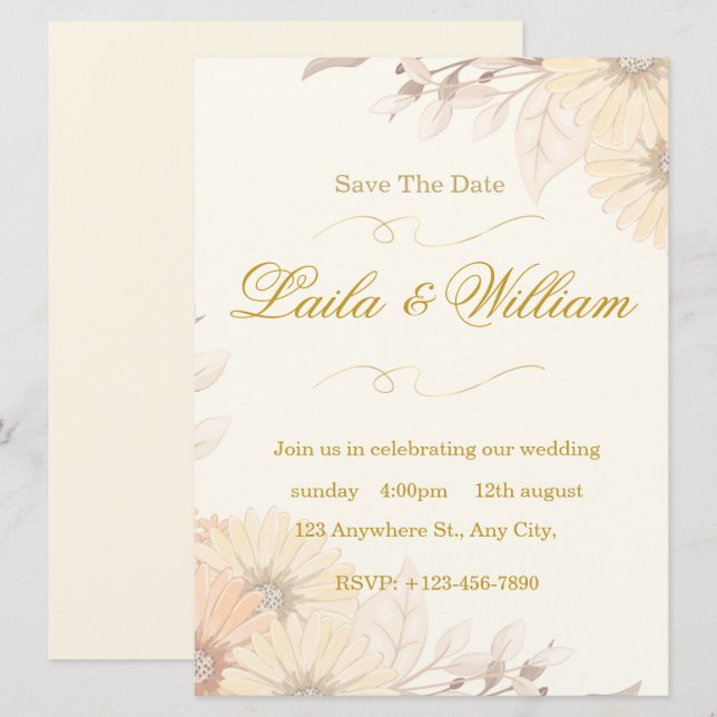 Convite de Casamento com Design Floral Pastel (Frente/Verso)