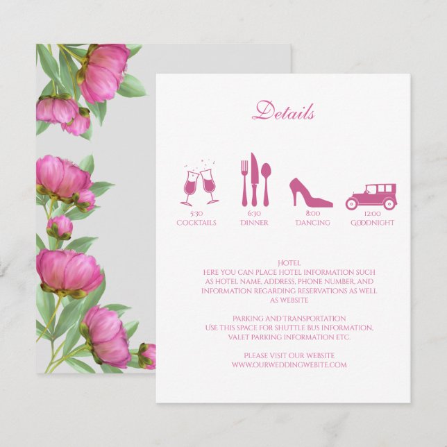 Convite de casamento com detalhes de Peonies (Frente/Verso)