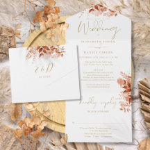 Convite de Casamento com Detalhes Dourados Florais