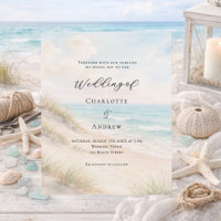 Convite de casamento com dunas de areia na praia e