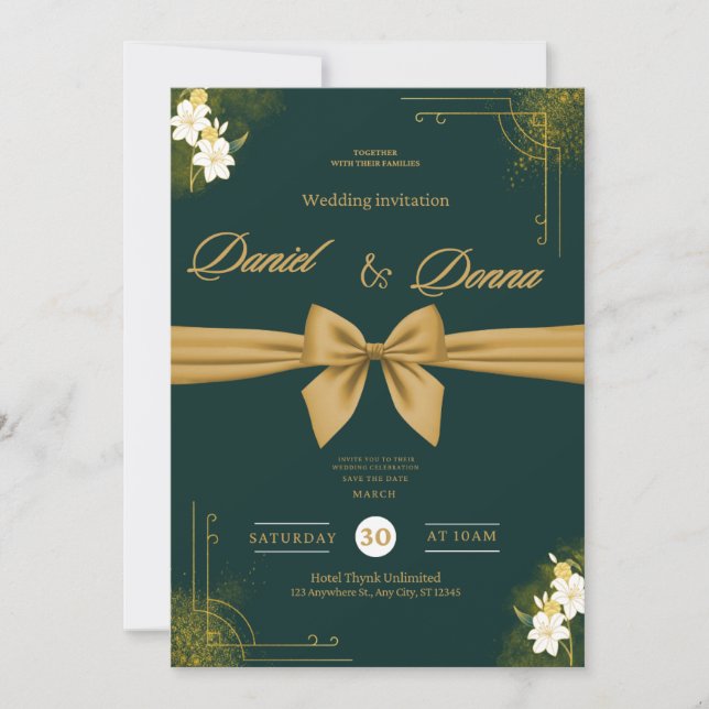 Convite de Casamento com Enfeite de Hera Verde Flo (Frente)