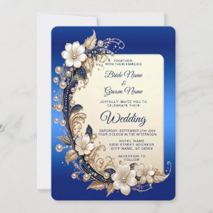 Convite de Casamento com Enfeite Floral Azul Branc