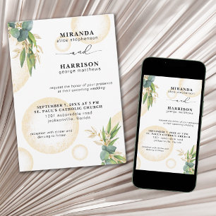 Convite de Casamento com Esferas Douradas e Botâni