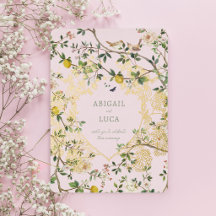 Convite de Casamento com Estampa Floral e Pássaros