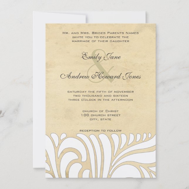 Convite de Casamento com Estampa Redemoinho Prata  (Frente)