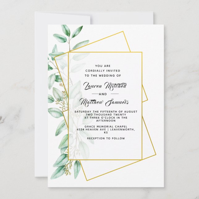 Convite de Casamento com Eucalipto (Frente)