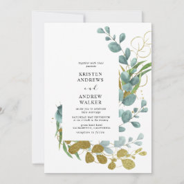 convite de casamento com eucalipto dourado