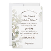 Convite de Casamento com Eucalipto em Aquarela