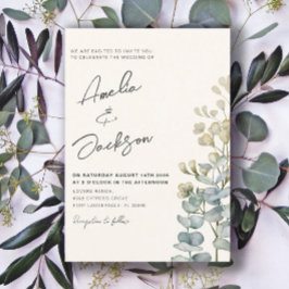 Convite de Casamento com Eucalipto em Aquarela Rús