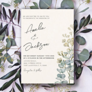 Convite de Casamento com Eucalipto em Aquarela Rús