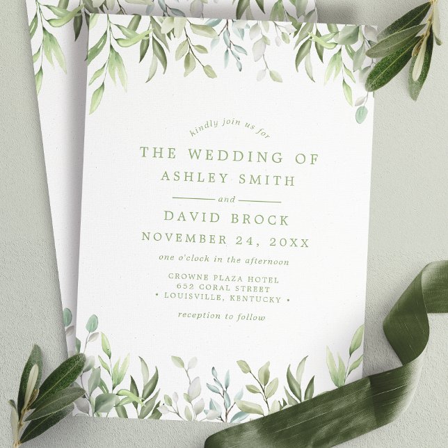 Convite de Casamento com Eucalipto em Aquarela Rús (Criador carregado)
