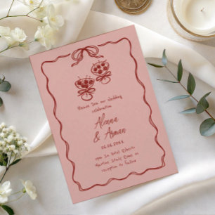 Convite de casamento com fita doodle de rosa capri