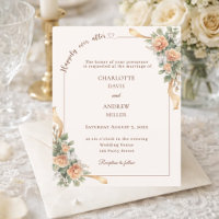 Convite de casamento com fita floral de champanhe 