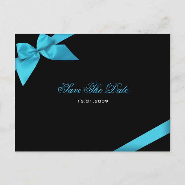 Convite de Casamento com Fita Turquesa Save the Da (Frente)